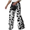 Men's Cow Print Flannel Chaps - Adjustable Waist Open Crotch Biking Pants with Side Tassels for Cowboy/Halloween (S-4XL)