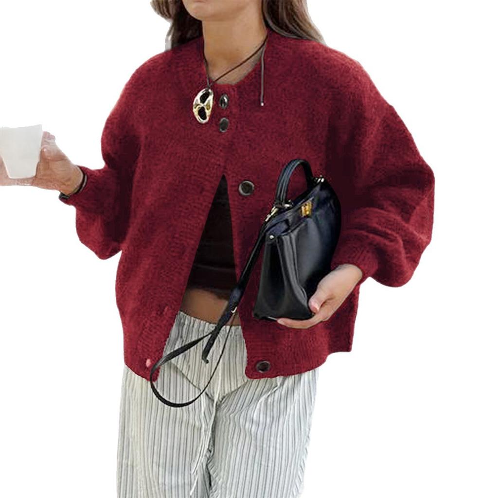 Lässiger Stil Knopf Wollhemd Damenpullover Damen 2025 Herbst Winter