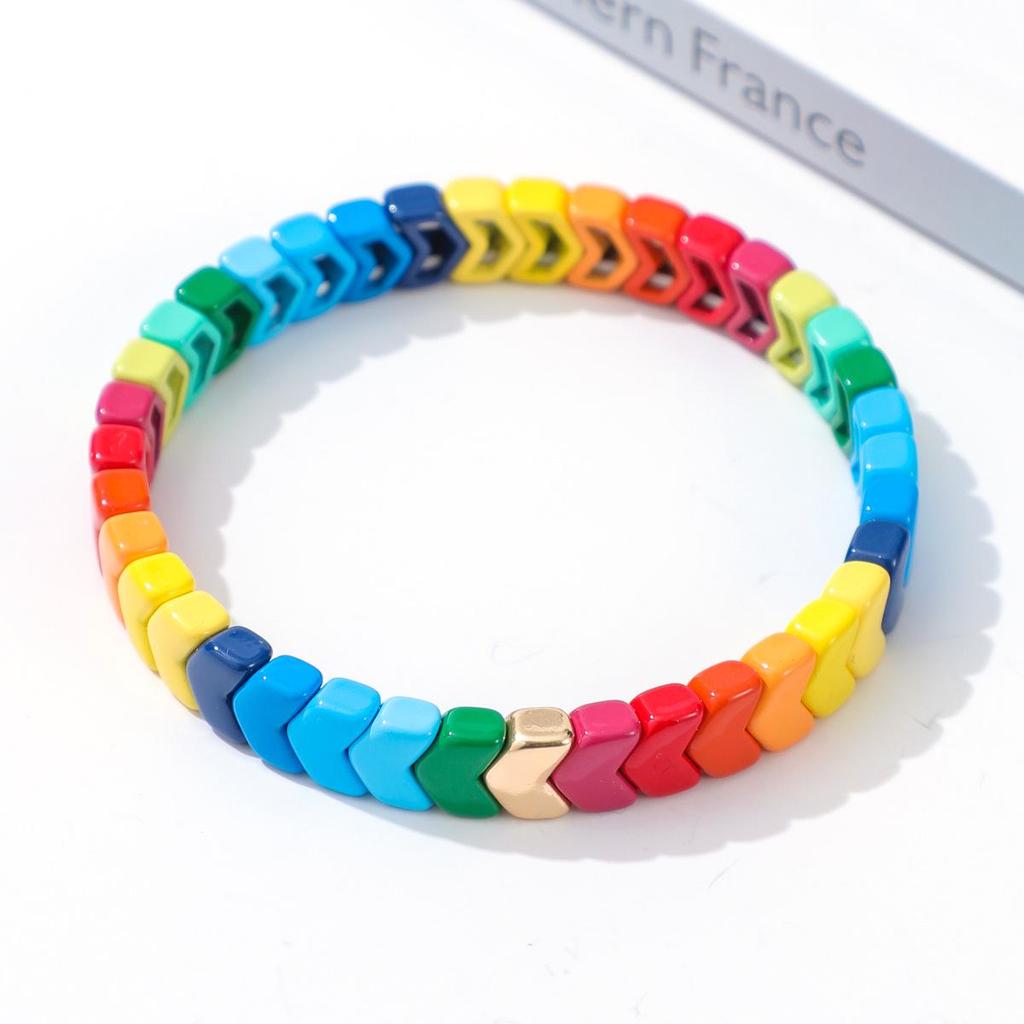 Trendy Gradient Rainbow Enamel Bracelet with Geometric Arrow Design for Women