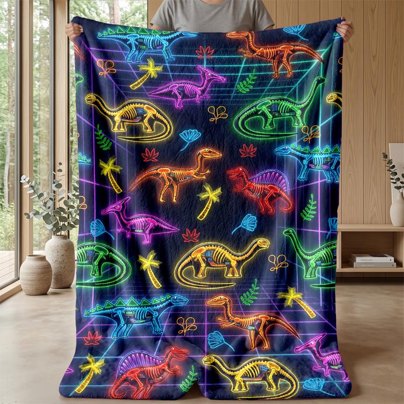 Neon Dinosaur Storm Theme blanket Lightweight Warm Flannel Blanket Decorative Throw Blanket for Home Decoration