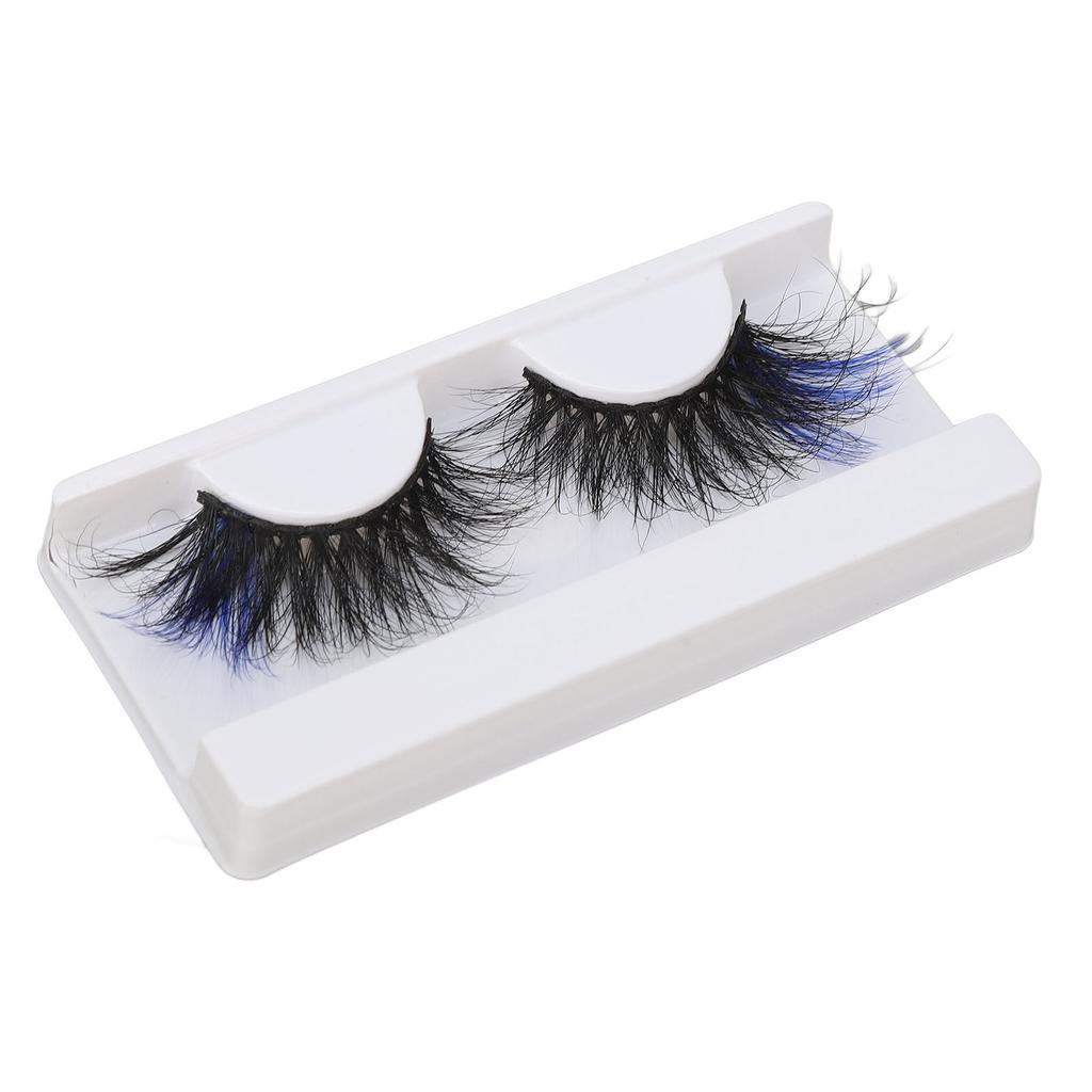 1 Pair 25mm Blue False Eyelashes Women Stylish Costume Party Reusable Long Curly Colored Fake Eyelashes 697A‑3C