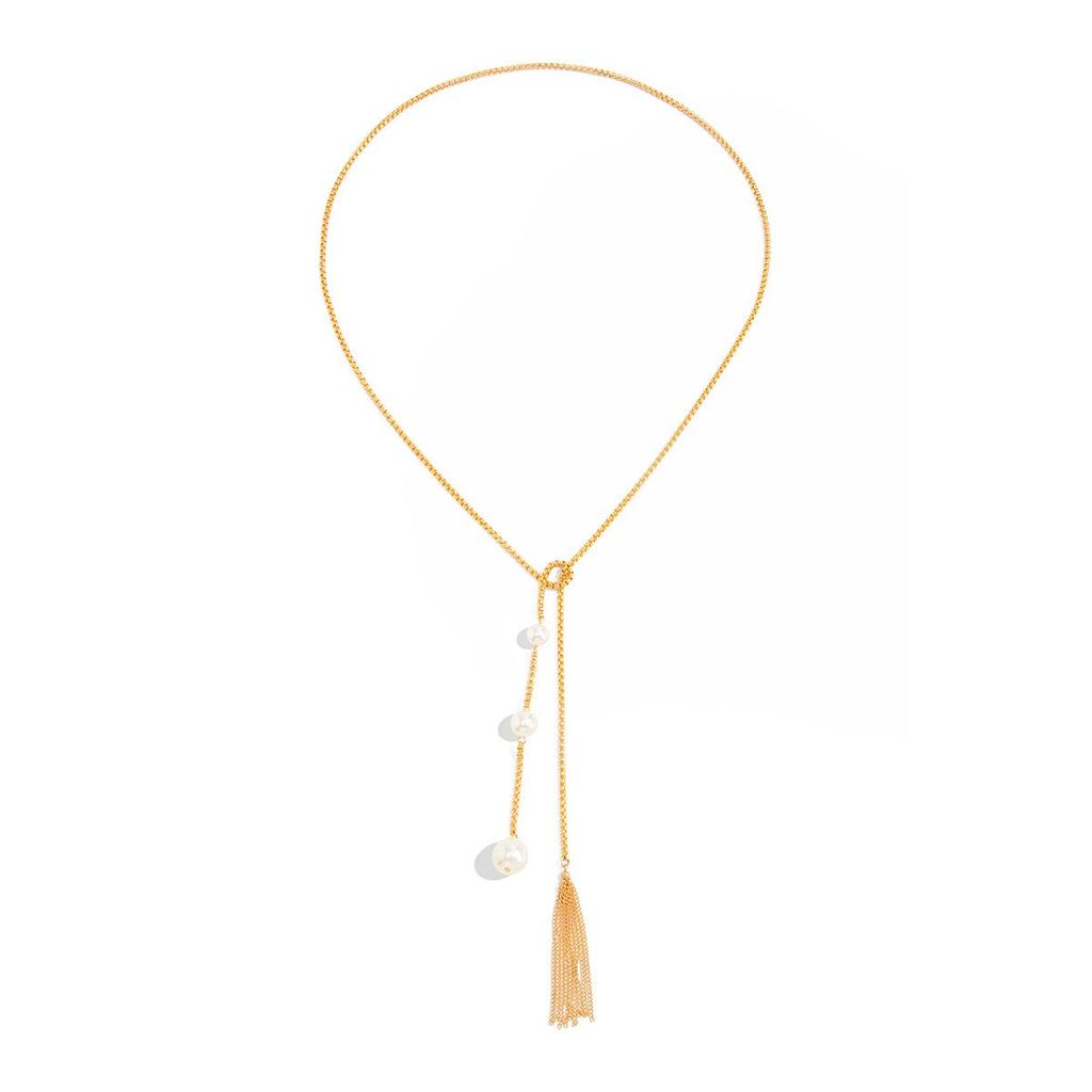 Fashion Snake Bone Chain Imitation Pearl Women's Necklace Exaggerated Gold Long Flowing Su Adjustable Necklace Party Jewelry