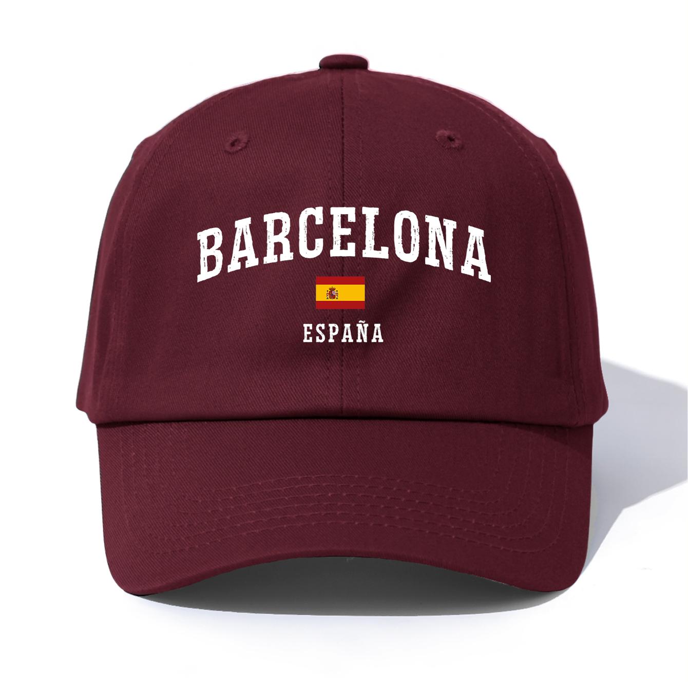 Freedom Outdoors 1 stuks BARCELONA Print Baseballpet voor Volwassenen, Minimalistische Retro Stijl Casual Zachte Verstelbare Papa Pet, Perfect Als Cadeau wijnrode kleur