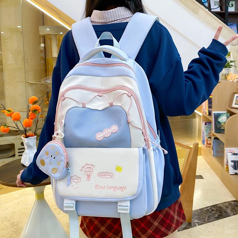 Three-Piece Backpack Set Color Block Student Schoolbag Girl Large Capacity Backpack