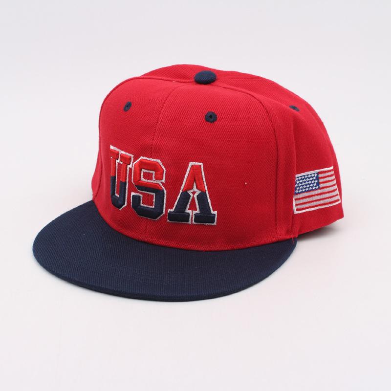 USA Flag Embroidered Flat Brim Snapback Hat, Adjustable American Patriotic Baseball Cap for Men Women