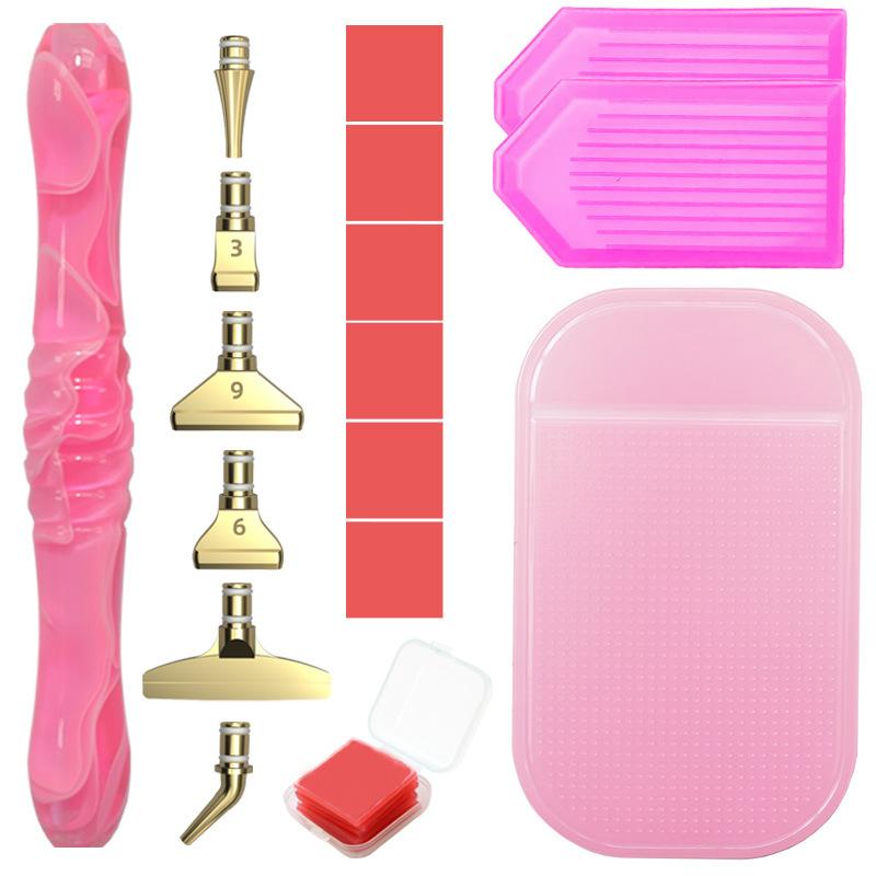 Harz Diamantmalerei Stift Set mit 6 austauschbaren Metallspitzen 6 Wachsblöcken 2 Sortierschalen und Bohrmatte für 5D Diamantmalerei Bastelbedarf