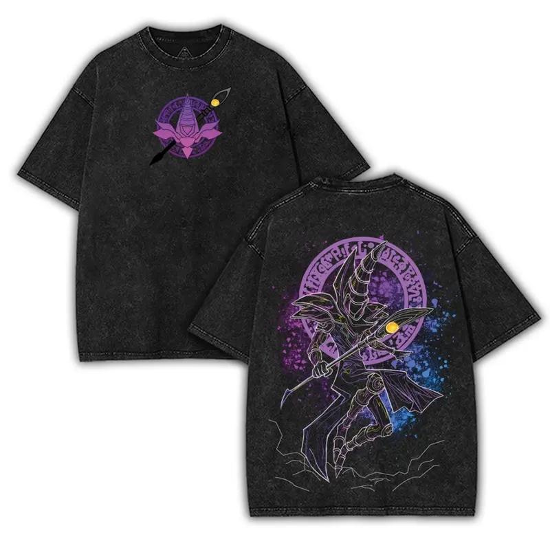 Dark Magician Monster Yu Gi Oh Anime Clothing Men Women T-shirts Short Sleeve Washed T Shirt Vintage Cotton Tshirt Harajuku Tops