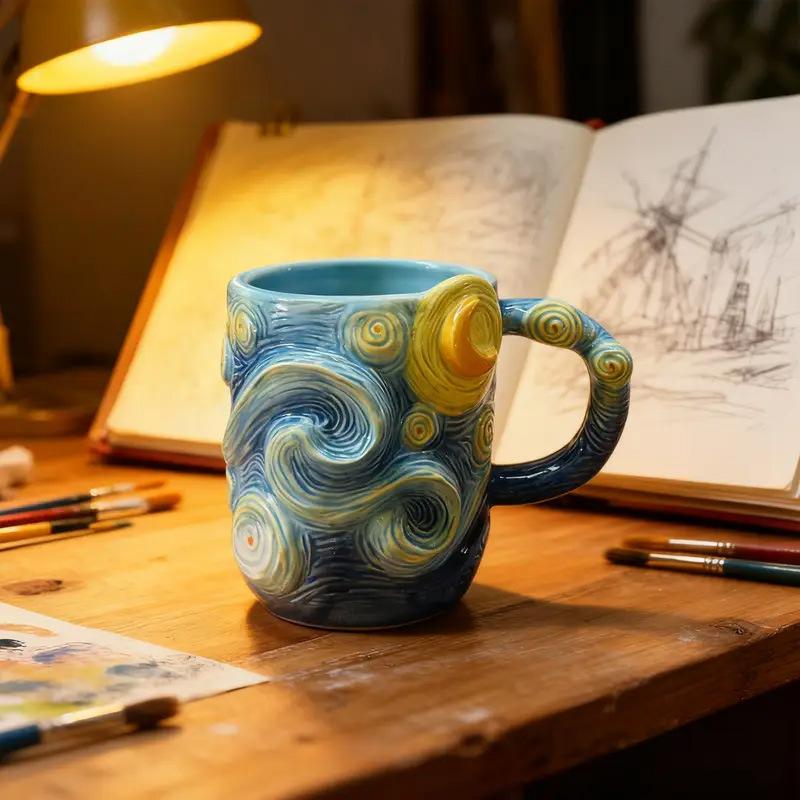 New embossed ceramic coffee cup, creative star mug