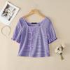 ZANZEA Women Square Collar Casual Short Sleeve Grid Print Blouse