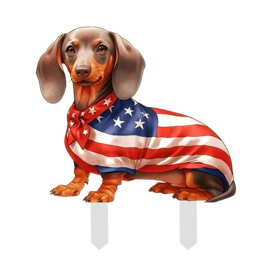 4th of July Decorative Garden Stake Patriotic Sausage Dog Yard Sign Independence Day Lawn Patio Sign for Memorial Day Outdoor Decor