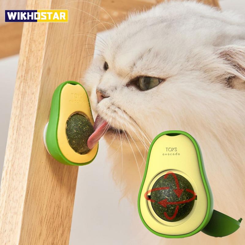 Natural Catnip Healthy Rotatable Wall Stick-on Ball Cats Teeth Cleaning Catnip Ball Toys Cat Catnip Scratching Supplies