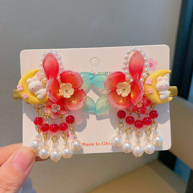 Ancient Style Flower Tassel Hanfu Hair Clips for Women and Girls - Princess Double Clips