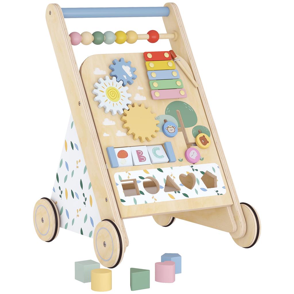 Wooden Baby Walker with Natural Activity Center