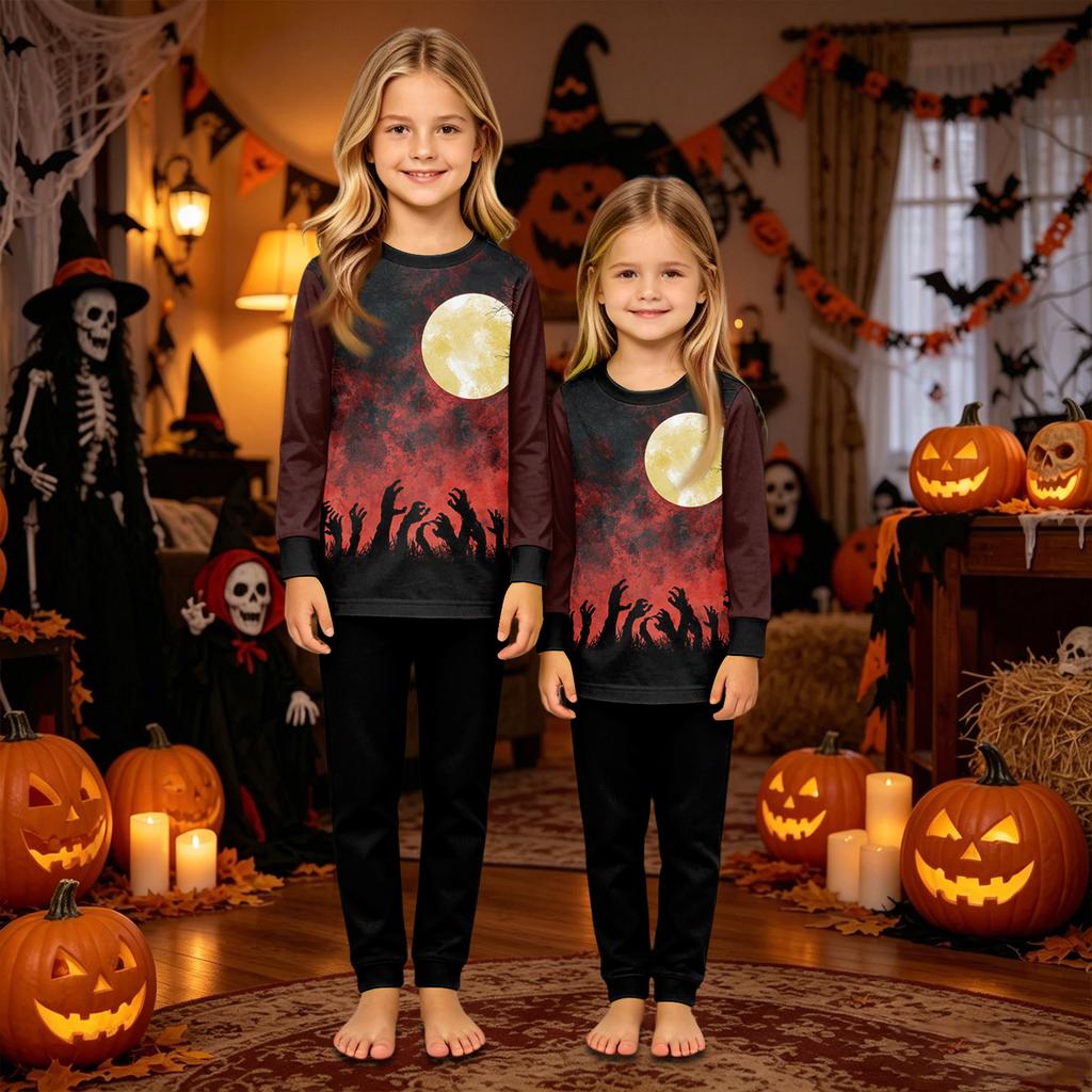 Family Matching Halloween Print Loungewear Set Long Sleeve Top and Pants for Cozy Holiday Fun