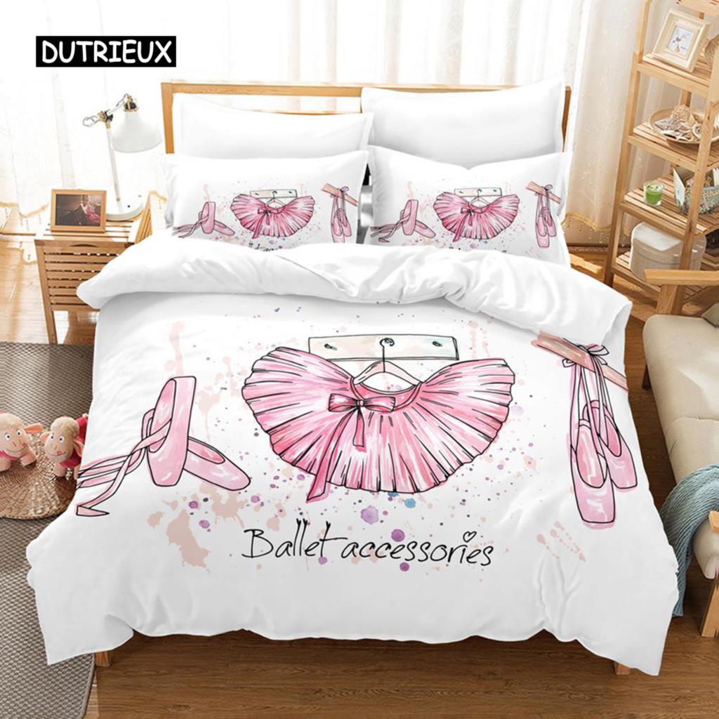 Ballet Girl Duvet Cover Set Purple Tutu Dancer Eiffel Tower Bedding Set for Kids Girls King Size Soft Polyester Comforter Cover