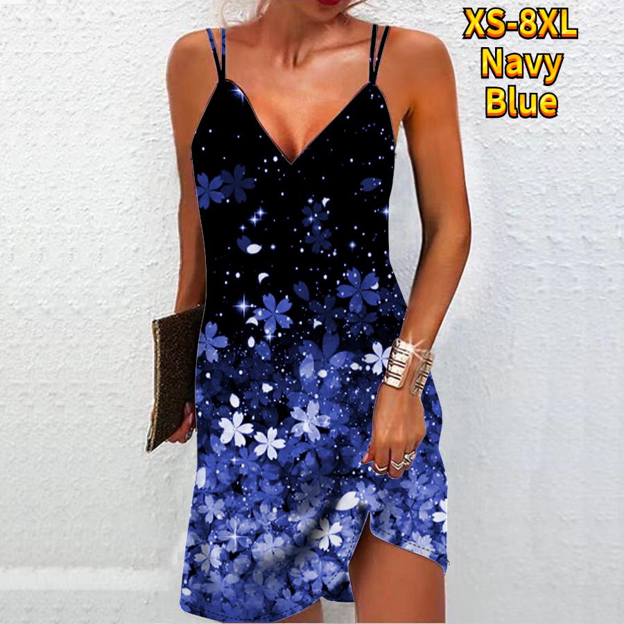 Damenmode Sexy 3D verstreuter rosa fluoreszierender Blumendruck trägerloses Kleid lockeres Leibchenkleid mit V-Ausschnitt