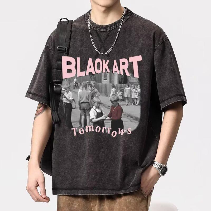 New Fashion Trend Ins Simple Printed Top Short-Sleeved T-Shirt Men'S Summer Loose Five-Minute Sleeve