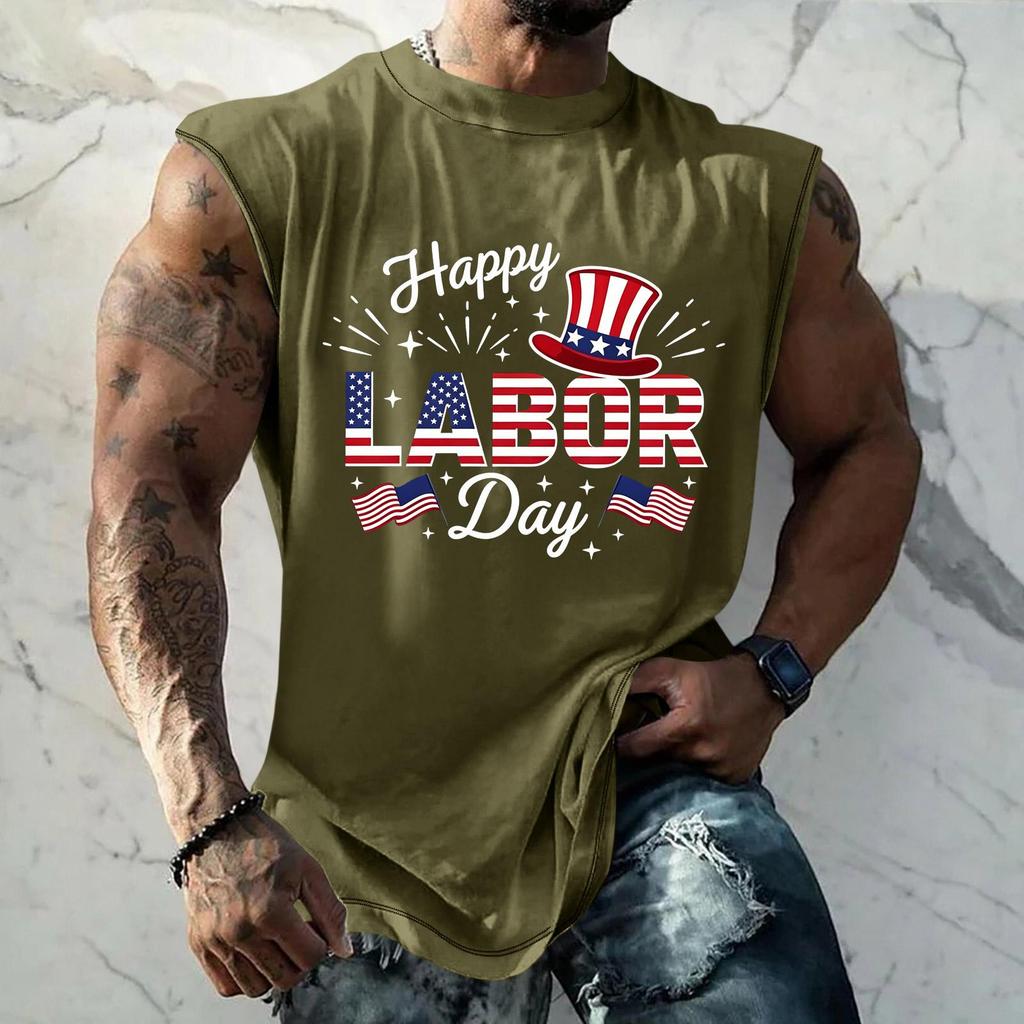 Men's Sleeveless Muscle Tank Top Casual Loose Fit Graphic Print Workout Gym Shirt Summer Sportswear