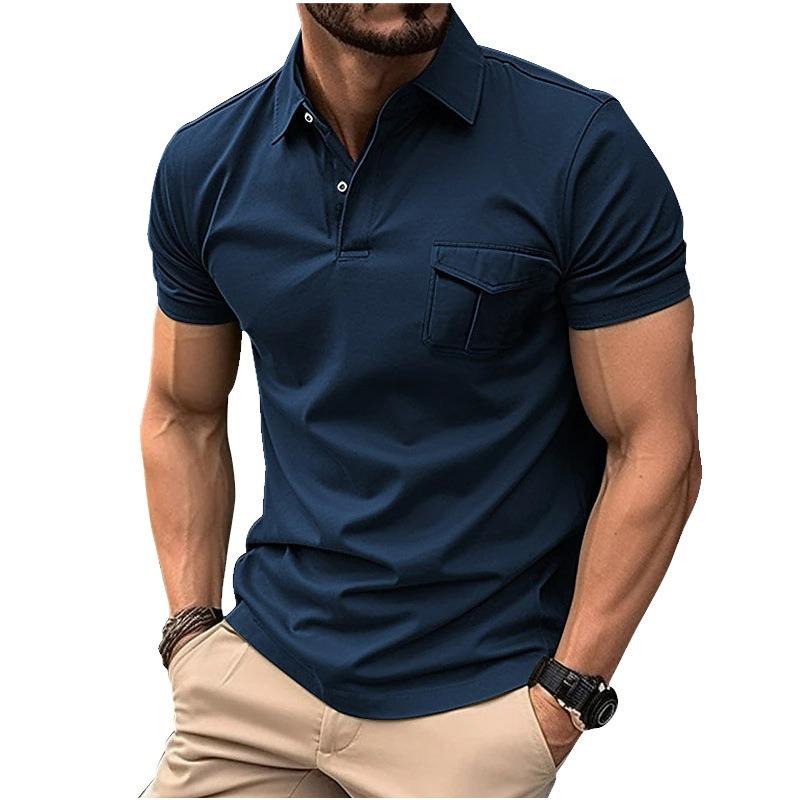 New Men's Polo Shirt with Pocket Men's T-Shirt Sports Short-Sleeved Top