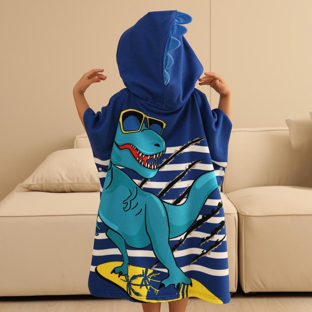 Ultra-Fine Fiber Cartoon Print Kids' Hooded Bath Towel Poncho