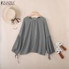 ZANZEA Women Casual Round Neck Loose 3/4 Sleeve Solid Blouse