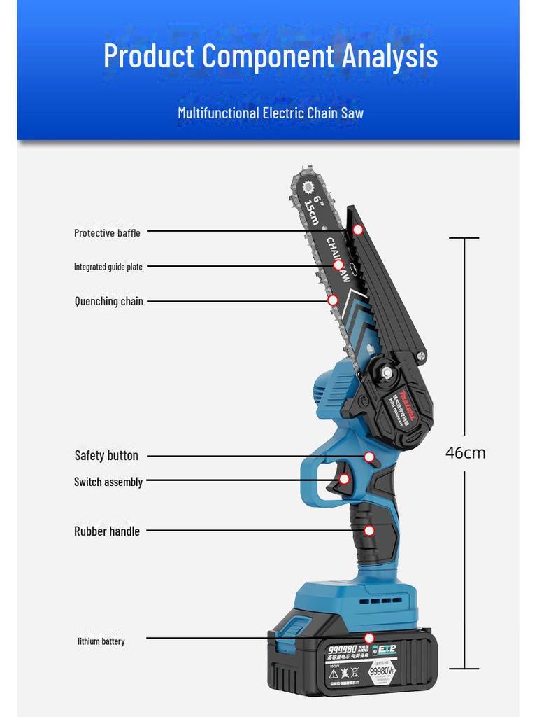 Przenośna bezszczotkowa akumulatorowa piła łańcuchowa - Akumulatorowa piła do przycinania litowo-jonowa do użytku jedną ręką