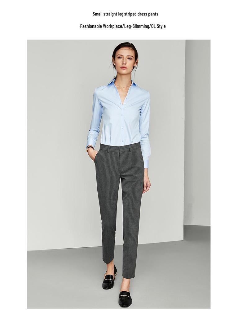 083 Women's Color-Spun Striped Professional Straight-Leg Slimming Suit Pants