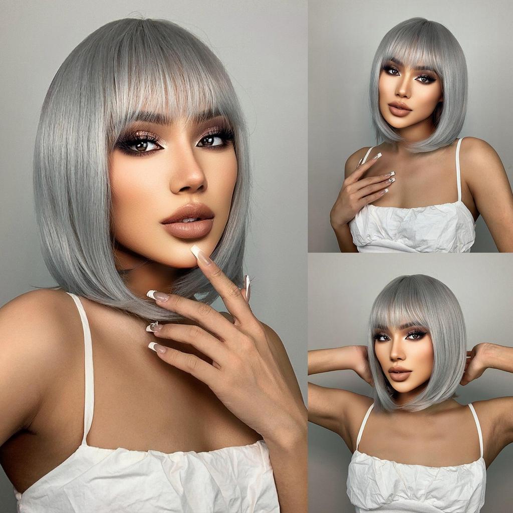 EASIHAIR Perucas de cabelo natural Bob, laranja, marrom, liso, bob, perucas sintéticas, perucas de cabelo de fibra resistente ao calor, perucas de cosplay para festa diária