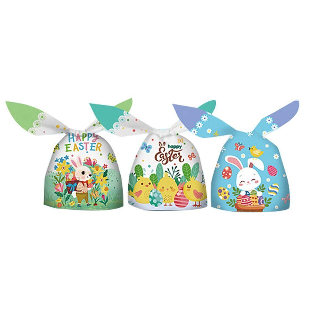 50PCS Drawstring Easter Candy Bags Snack Decoration Easter Eggs Easter Gift Bag Rabbit Ears Party Supplies Cookies Snack Packing