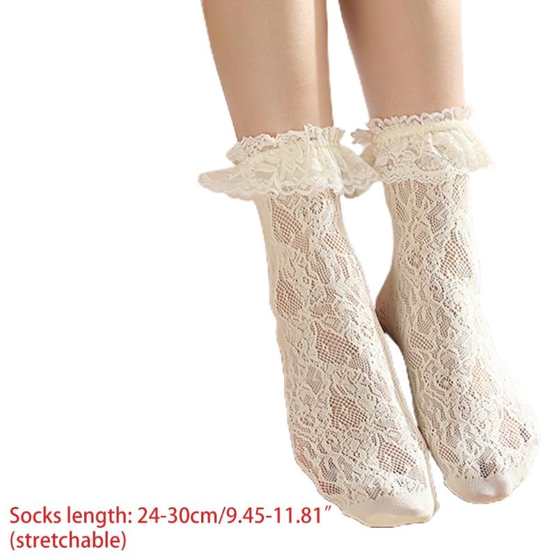 Girl Lace Mesh Socks Ankle Socks Women Fishnet Stockings Ruffle Ankle Socks for Lady Female Hollow Lolita Socks
