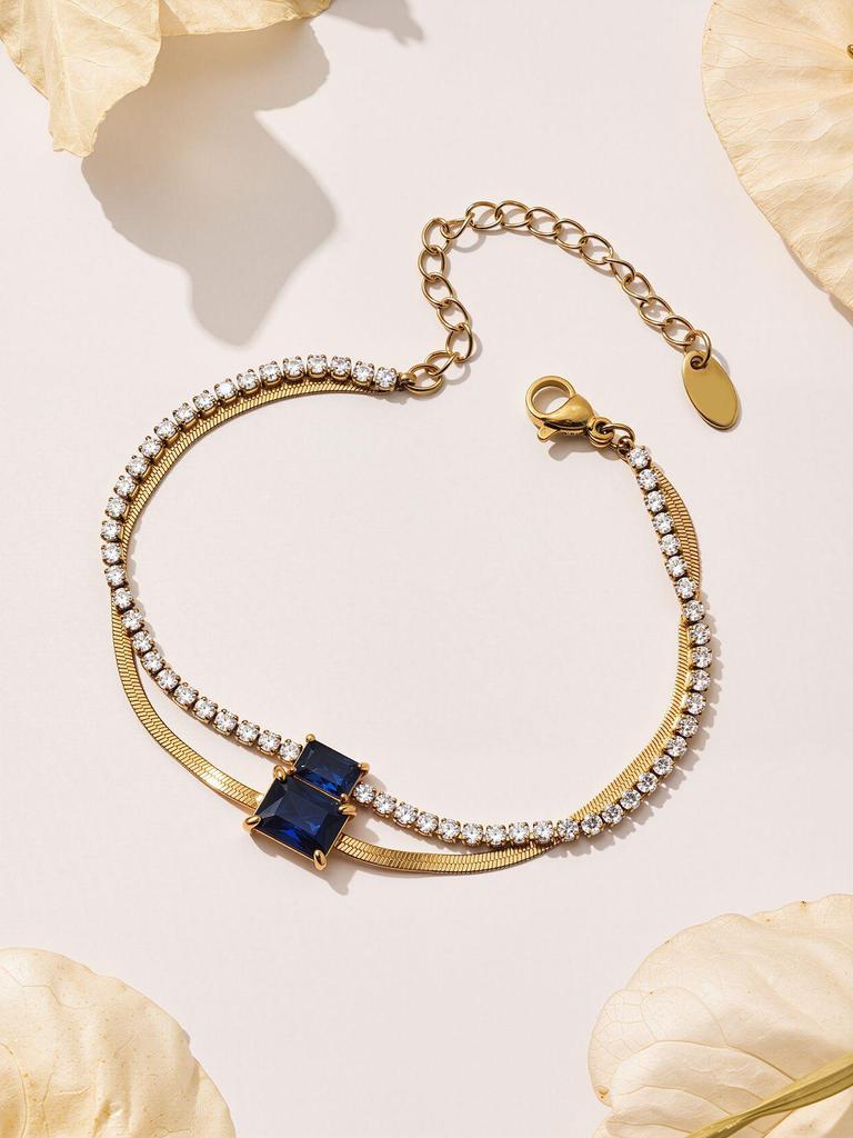 European Luxury Zircon Blade Chain Bracelet, 18k Gold-Plated Stainless Steel