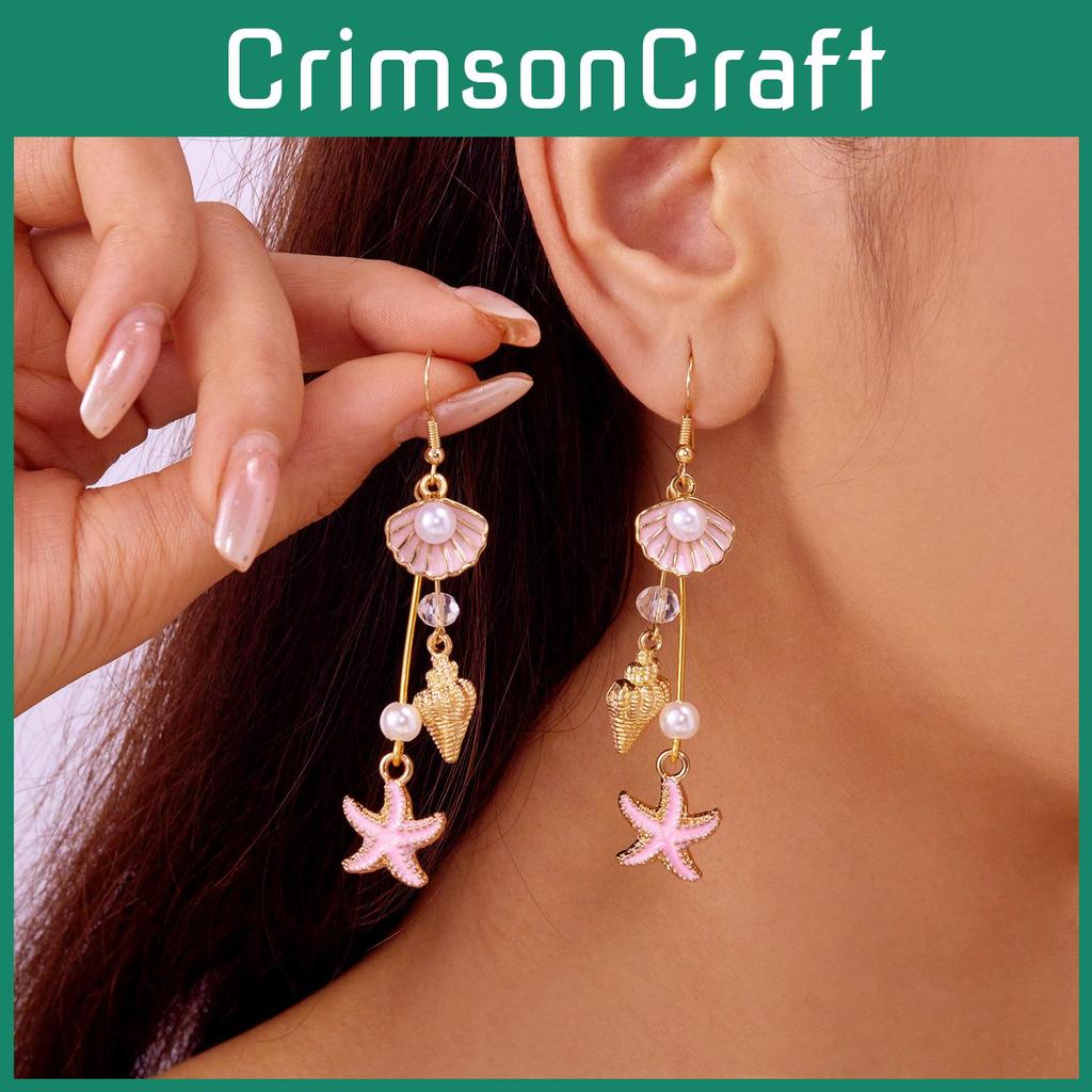 Pearl Shell Geometric Earrings With Electroplated Finish For Summer Beach Fashion