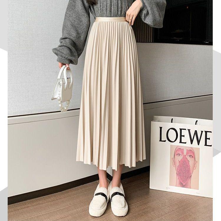 

Women s Black Mid-Length High Waist Pleated A-Line Skirt - Autumn/Winter 2024 Collection S 80-100 pounds абрикосовый