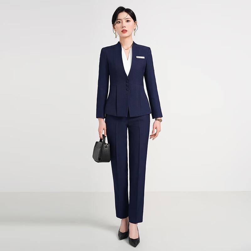 Treolman Women s Navy Blue Three-Piece Professional Suit Set L