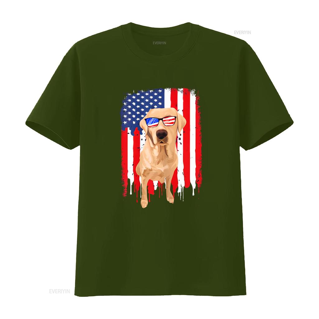 Labrador Retriever T Shirt Independence Day 4th July USA Flag Vintage Washed Graphic Breathable Slightly Streetwear Homme