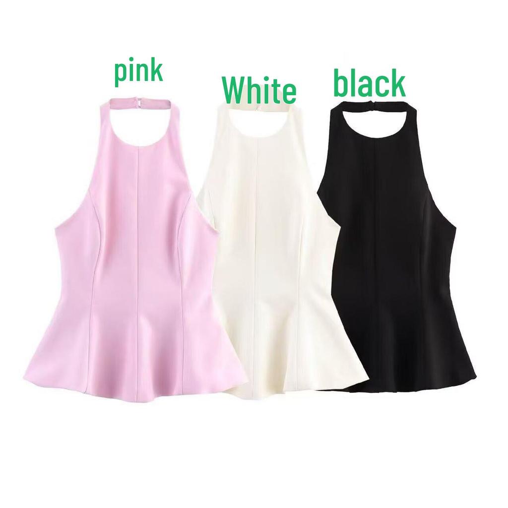 2025 Women's Spring Halter Neck Sleeveless Tank Top with Dress-style Hem