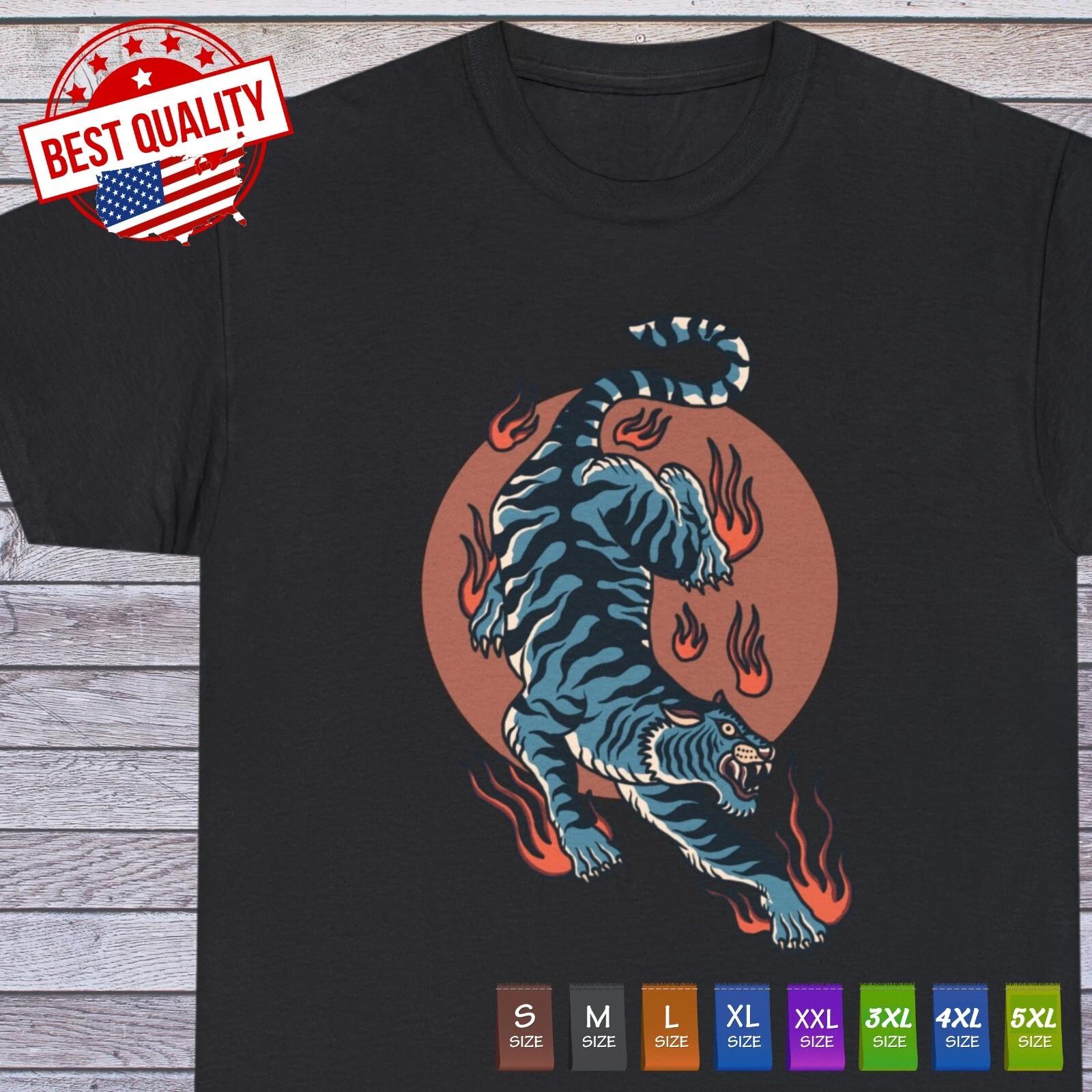 

Tiger Japanese Asian T Shirt, Manga Traditional Old School Tattoo Clothing M
