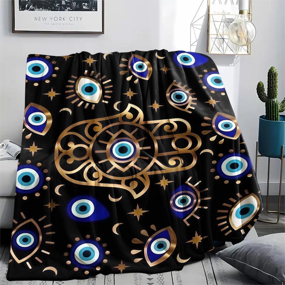 1PC Nazar Boncuğu Print Flannel Blanket, High quality All Seasons, Home Decor, Warmth and Comfort, Perfect for Christmas Gifts