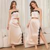 Women’s Pajamas Satin Lace Trim Strap Crop Top Slit Skirt Two-piece Set Sleeping Suits Lounge Casual Wear Style Night Sleep Dresses