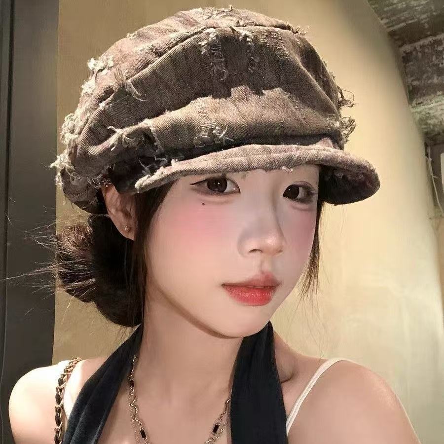 Retro Old Hole Big Head Circumference Octagonal Beret Women's Big Face Showing Face Small Versatile Newsboy Hat New Painter Hat