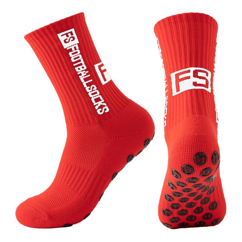 Non-Slip Mid-Calf Sports Football Socks with Terry Bottom and Round Silicone Grip