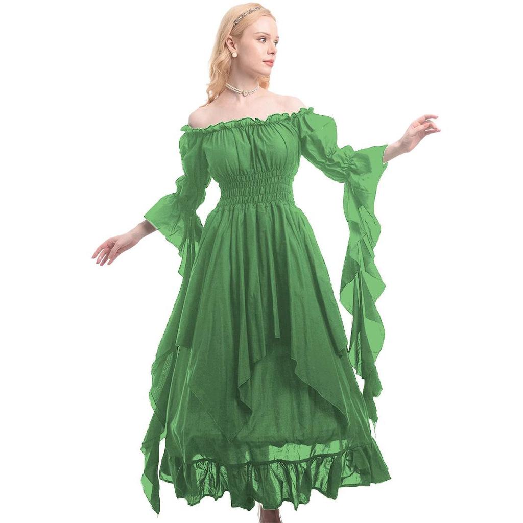 Medieval Renaissance Court Style Halloween Cosplay Dress with Tie-Up Waist Cincher