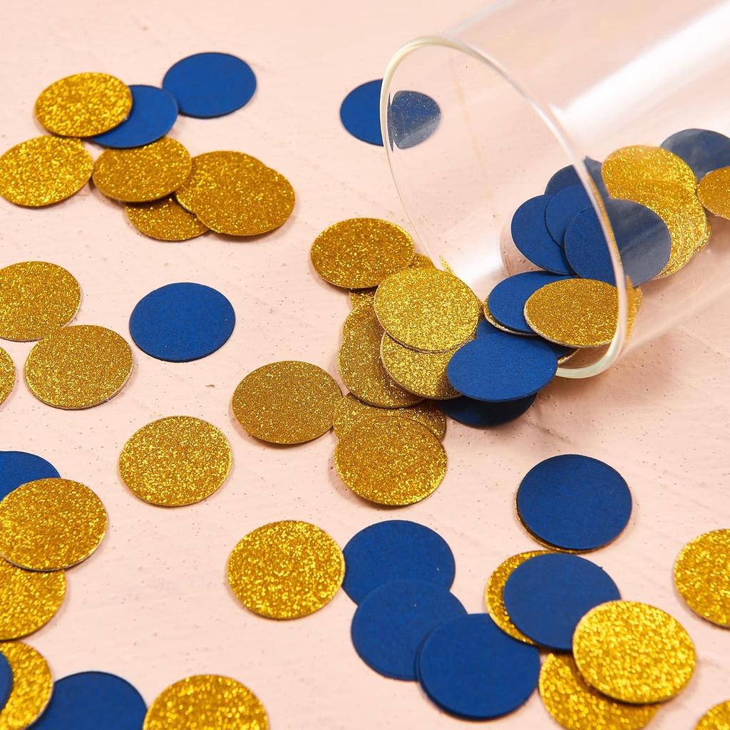 200pc Navy Blue Gold Paper Table confetti, Circle Dots Glitter Party Table Confetti for Wedding Baby Shower Birthday Party Decoration Suppiles Table