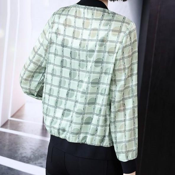 Summer Women Chiffon Jacket Thin Breathable Baseball Uniforms Long Sleeve Printed Jacket Loose Short Plus Size Sunscreen