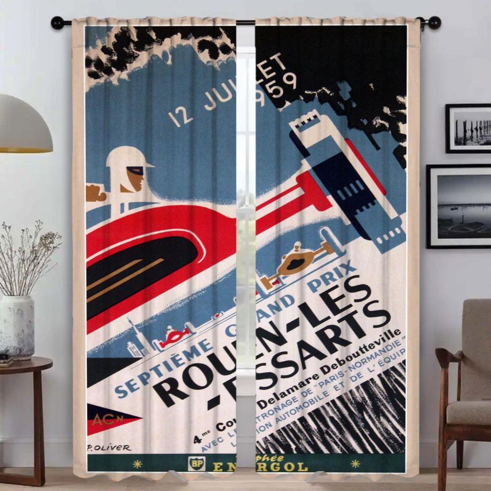 Elegant Room Curtains 2 Pieces Vintage Car Races Home Interior Curtains for Camera Partition Halloween Decoration Shades Curtain