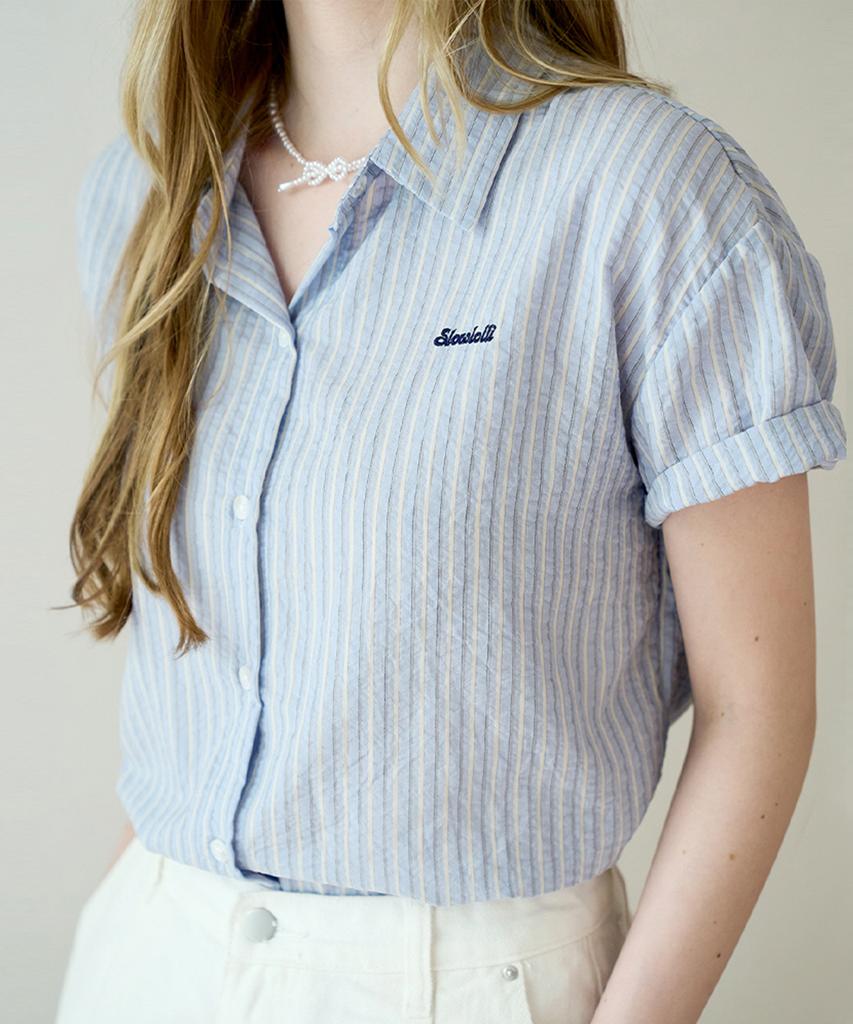 SLOWLOLLI Accent Stripe Short-Sleeve Shirt_2 Colors