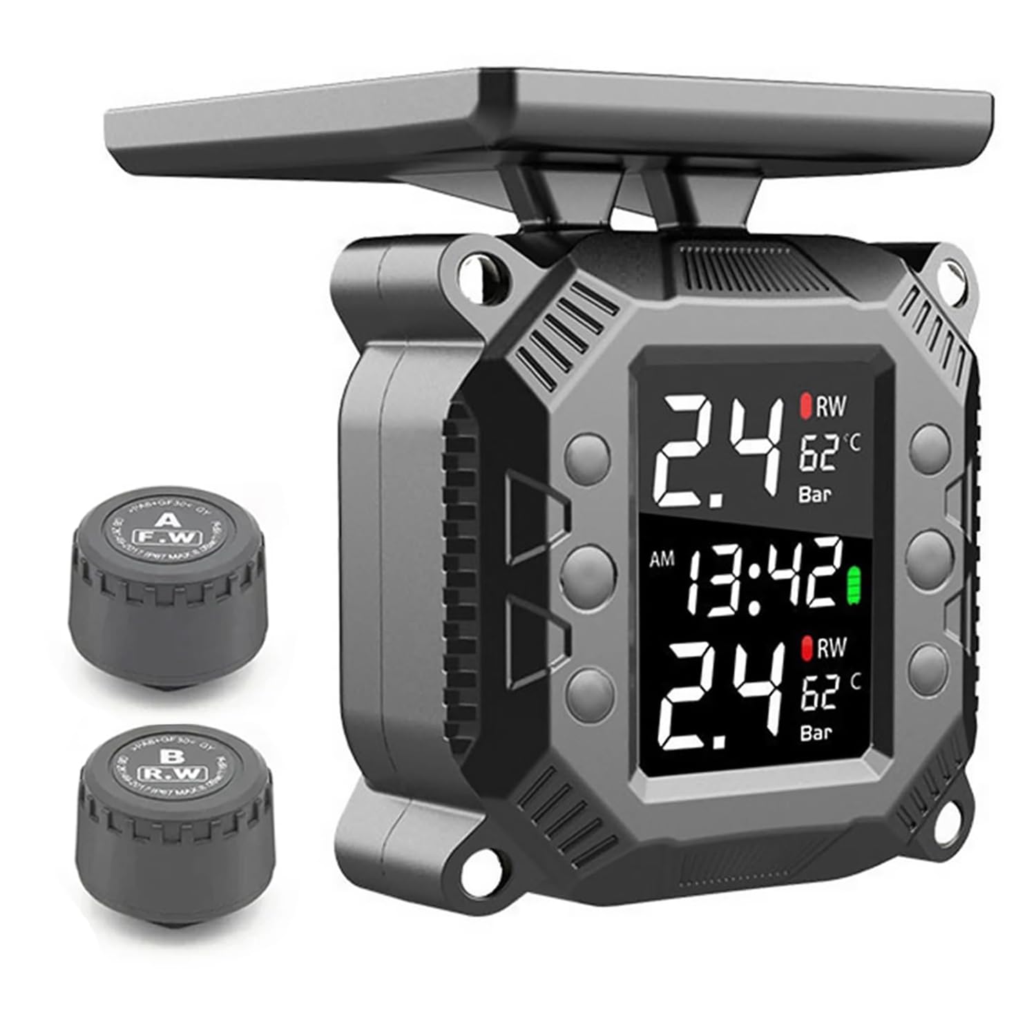 

Tigwiss Motorcycle Tire Pressure Monitor, Solar Energy TPMS Detector Portable Detection System, High Precision Multifunctional Waterproof Air Pressure