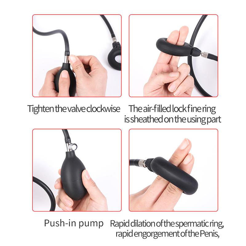 Silicone Inflatable Bondage Cock Ring Expansion Semenlock Ring Training Masturbator  Sex Toys Penis Cage