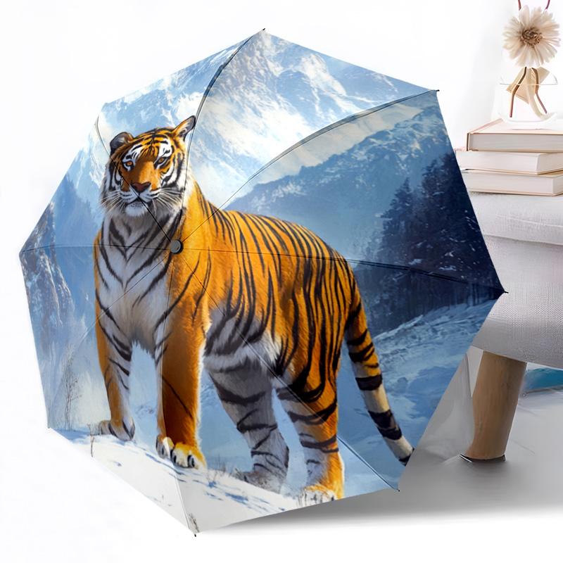 Tiger Yin Yang Artwork Outdoor Automatic Umbrella Retractable Design with 8-Rib Durability Lightweight Perfect Gift for Friends Family