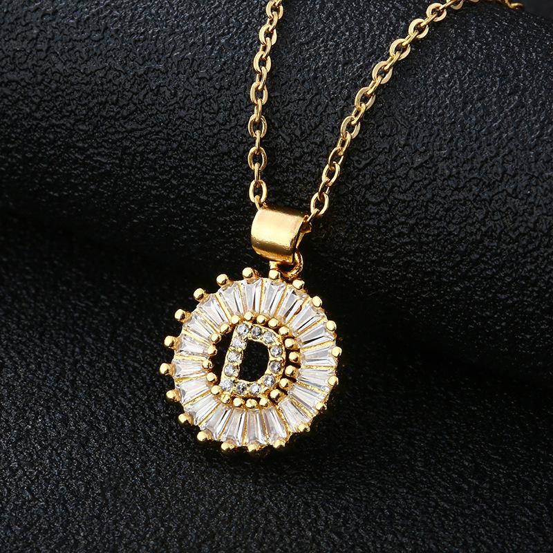 Shein Copper Zircon Round Alphabet Pendant Necklace
